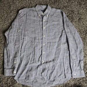 Ralph Lauren Mens Gingham Shirt Navy White Custm Fit Linen Cotton XL Long Sleeve